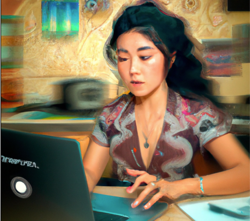 Bild av Dall-e. Decription: Digital art painting of a Content producer creating content for a SaaS-service.